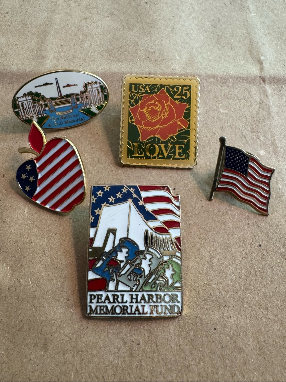 VTG Patriotic Enamel Flag, WWII, Pearl Harbor. Love Lapel Pin Red, White & Blue